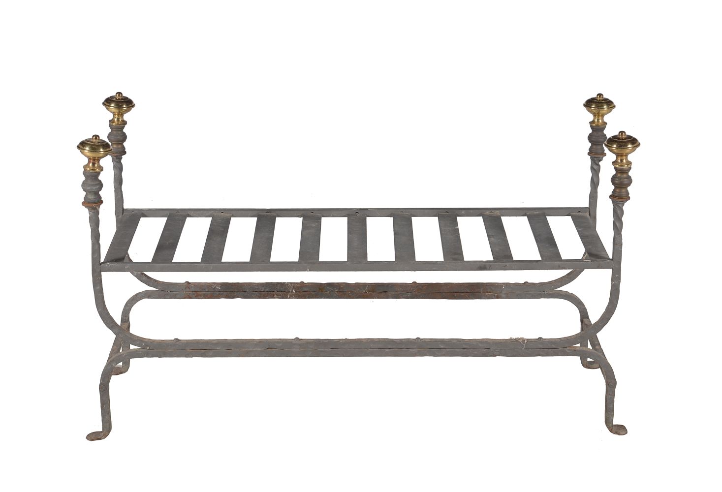 A wrought iron hall seat