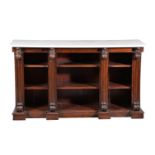 ϒ A rosewood and marble topped open bookcase