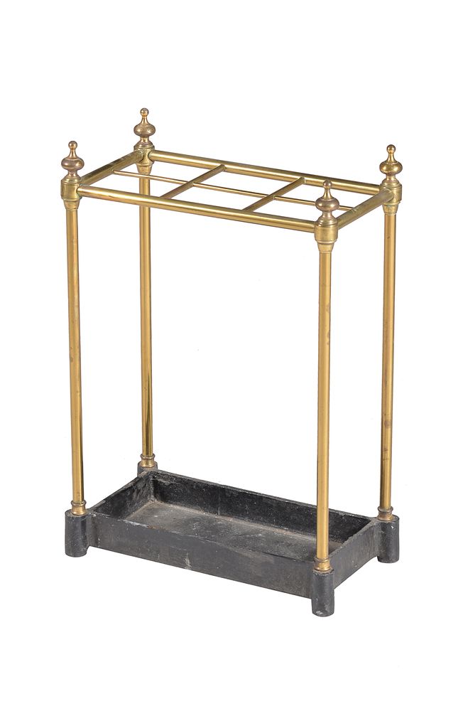A late Victorian brass and iron rectangular stick stand