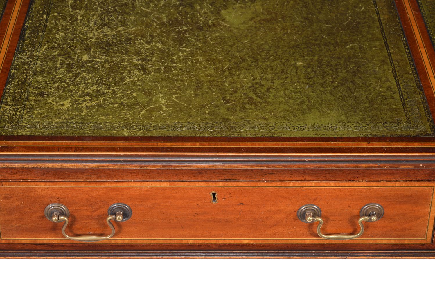 A mahogany and satinwood banded library table, in George III style - Image 2 of 2