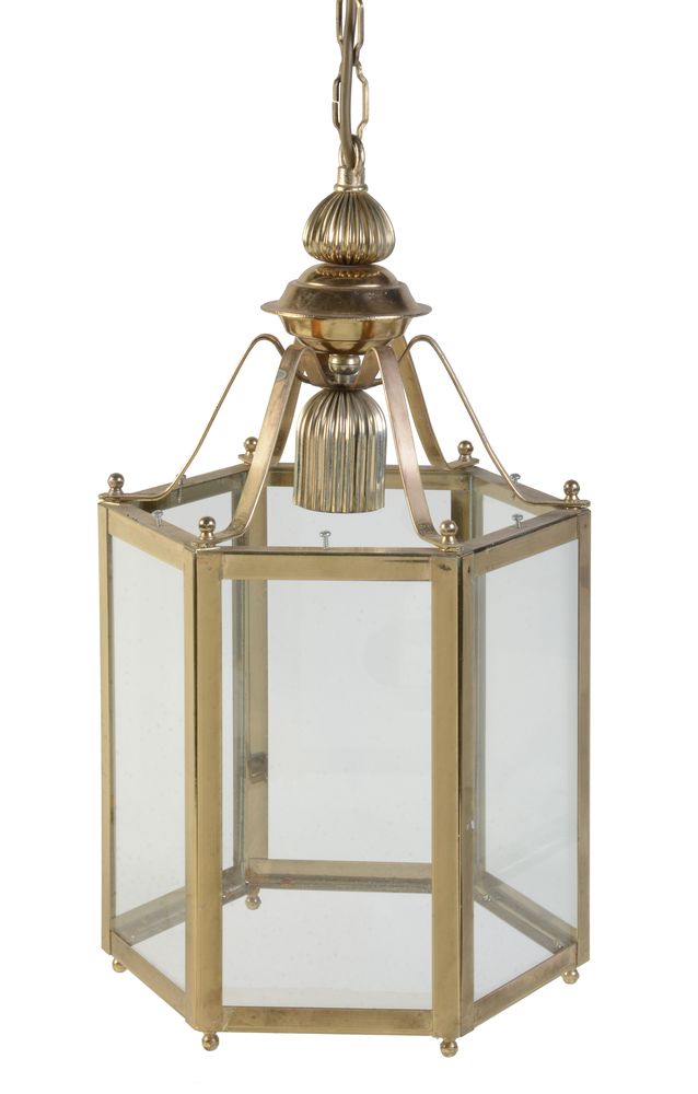 A set of four gilt metal and glazed hexagonal hall lanterns - Image 2 of 2