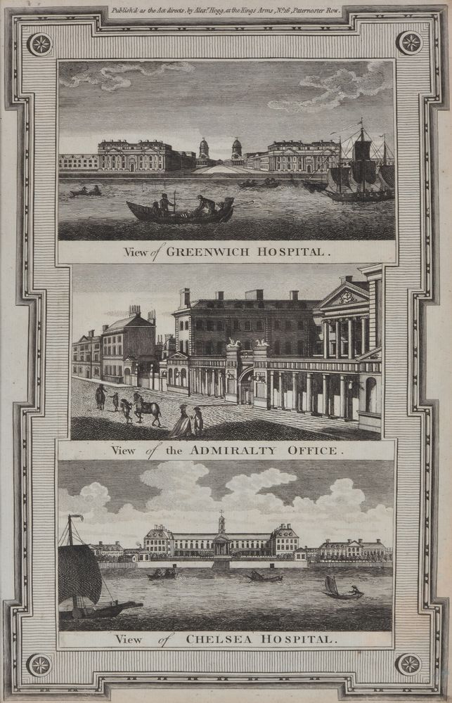 A set of six architectural engravings for Thornton's New and Complete History and Survey of London a