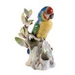 A German porcelain vase modelled as a macaw perched on a stump