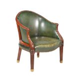 A George III mahogany and leather upholstered tub armchair