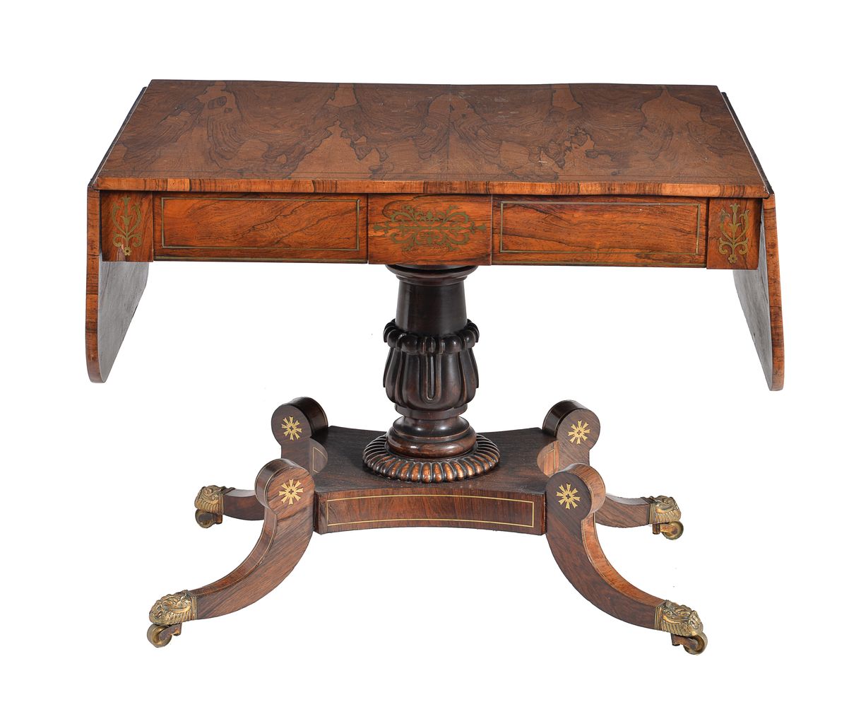 ϒ A George IV rosewood and brass inlaid sofa table - Image 5 of 5