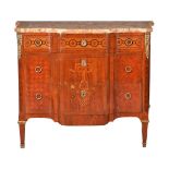 A parquetry, marquetry and gilt metal mounted commode