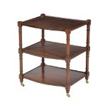 A pair of mahogany three tier side tables