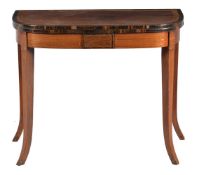 ϒ A Regency rosewood, inlaid, and calamander banded card table
