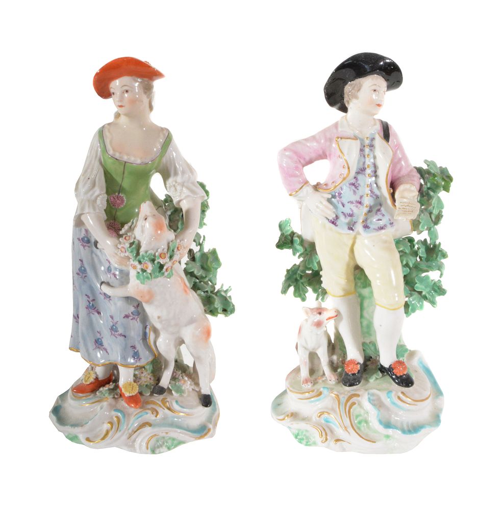 A pair of Derby figures of a shepherd and companion