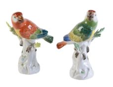 A pair of Meissen models of parrots