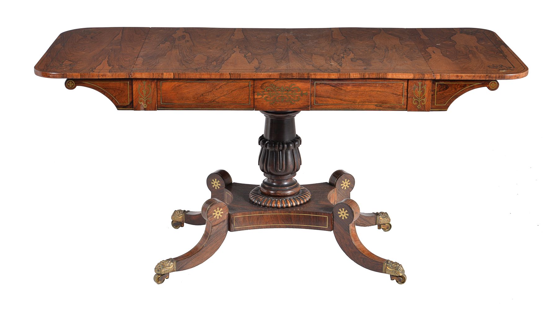 ϒ A George IV rosewood and brass inlaid sofa table