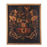 A Welsh painted and lacquered armorial panel