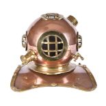A copper and brass mounted model of a vintage diving helmet in early 20th century style