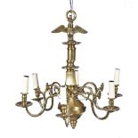 A Dutch brass six light chandelier