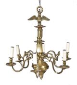 A Dutch brass six light chandelier