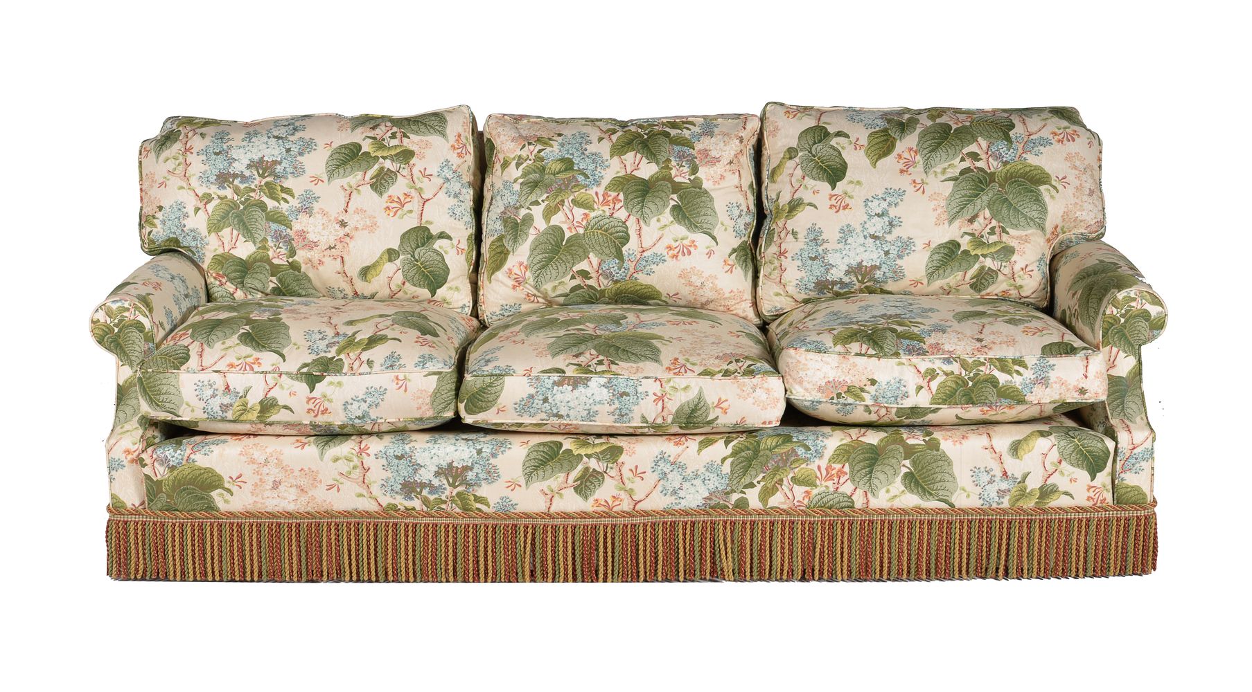 An upholstered three seat sofa