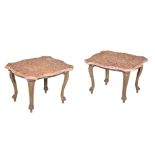 A pair of breche violette marble topped low occasional tables