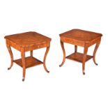 A pair of burr olivewood occasional tables