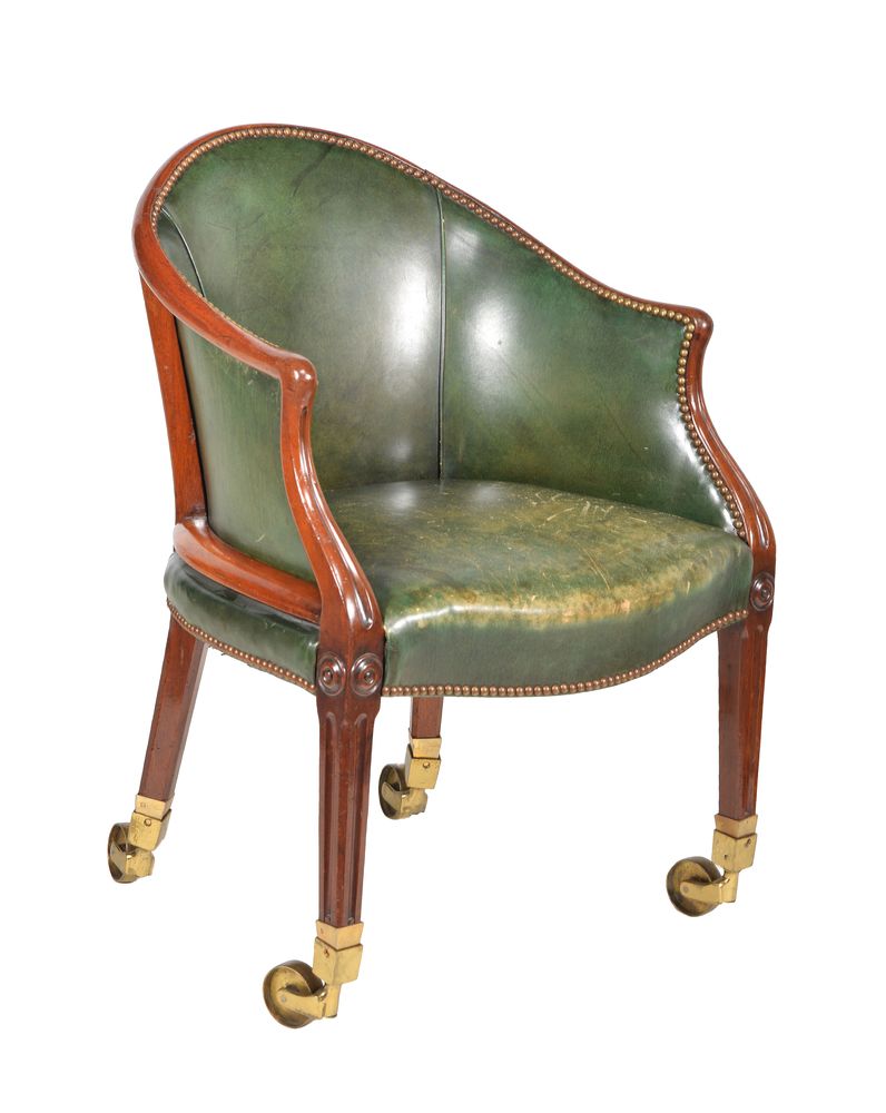 A George III mahogany and leather upholstered tub armchair - Image 2 of 3