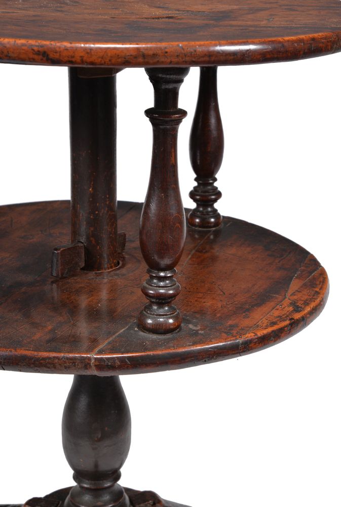 A George III fruitwood and oak two-tier dumb waiter - Image 2 of 4
