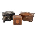 ϒ A Victorian rosewood and mother of pearl inlaid tea caddy