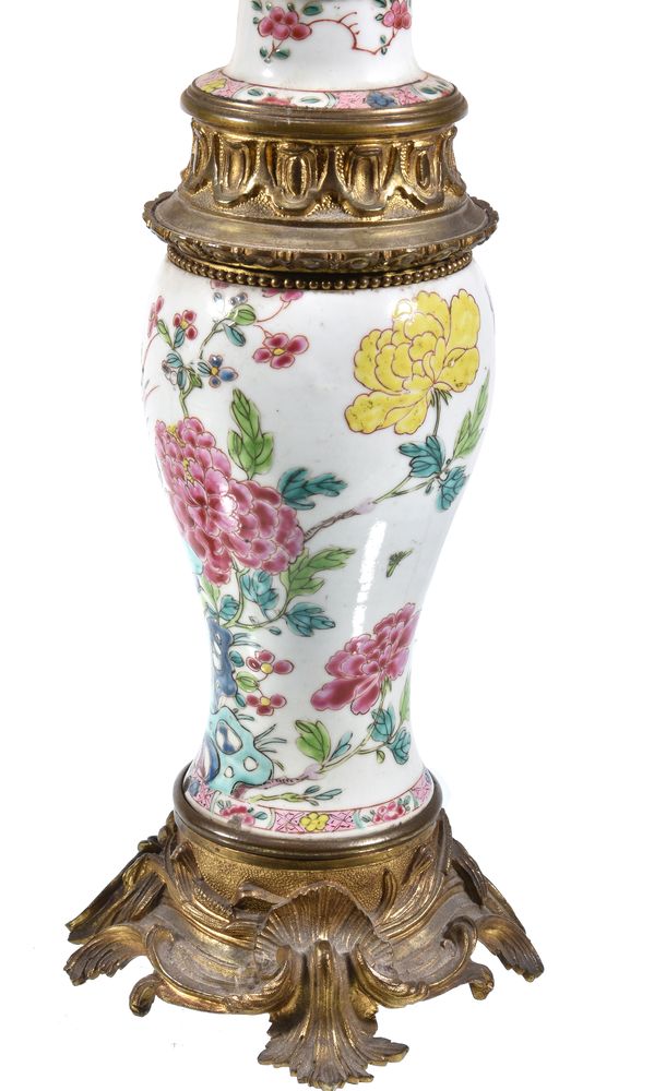 A pair of Chinese 'Famille Rose' gilt-metal mounted vases - Image 3 of 13