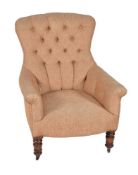 A Victorian simulated rosewood and button upholstered armchair