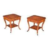 A pair of burr olivewood occasional tables
