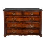 A Continental walnut and marble topped commode