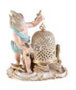 A Meissen model of a putto emblematic of Air from a series of the Elements