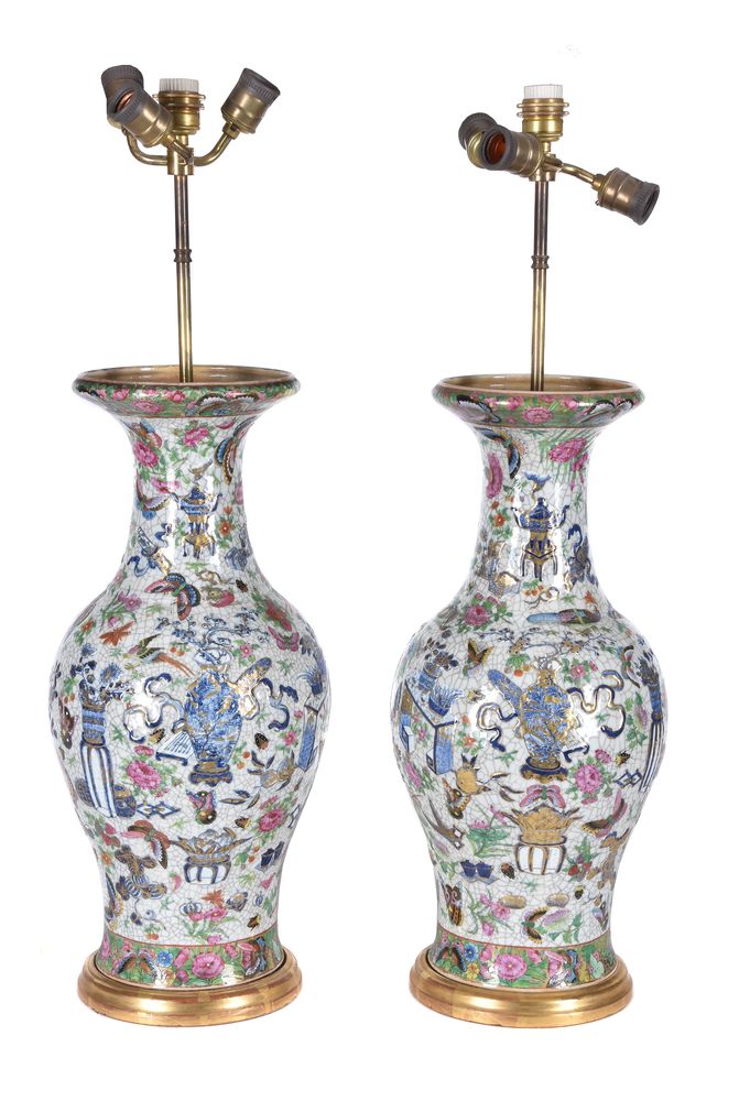 A pair of Canton export porcelain baluster vase