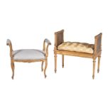 A Giltwood and upholstered window seat or dressing stool, in Louis XVI style