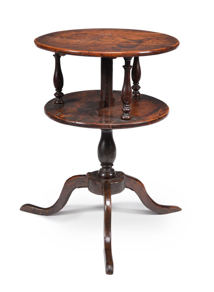 A George III fruitwood and oak two-tier dumb waiter