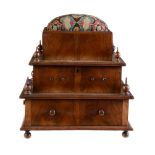 A Victorian walnut and woolwork inset sewing and workbox