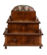 A Victorian walnut and woolwork inset sewing and workbox