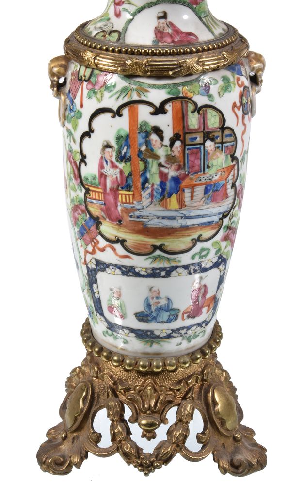 A pair of Chinese 'Famille Rose' gilt-metal mounted vases - Image 13 of 13