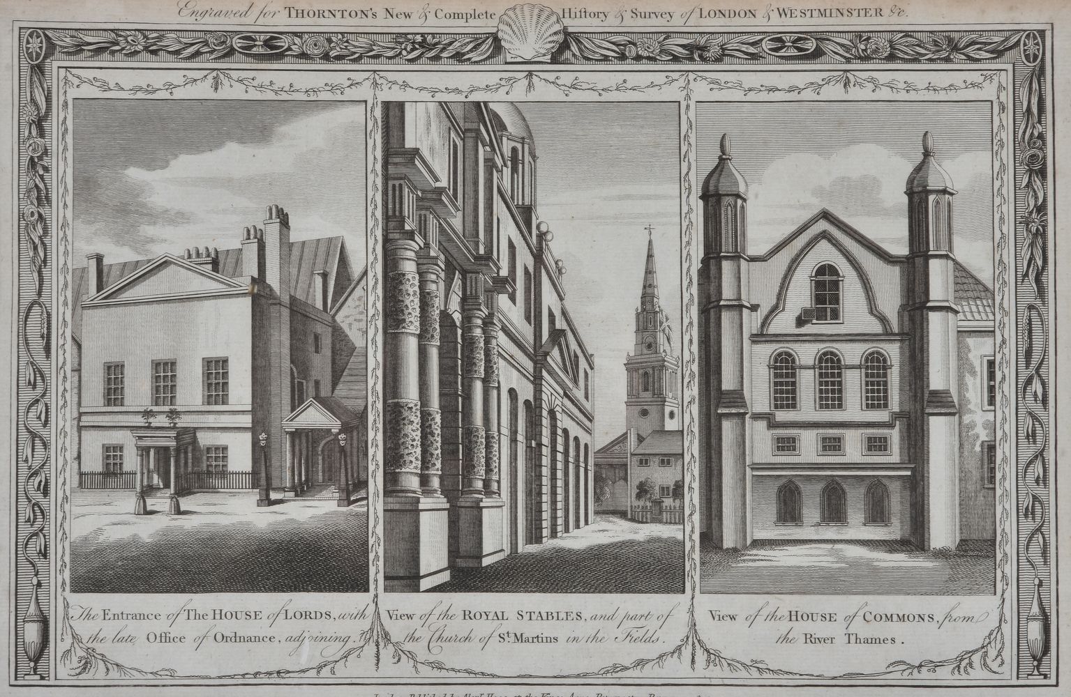 A set of six architectural engravings for Thornton's New and Complete History and Survey of London a - Image 5 of 12