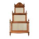 A flight of Victorian bird's-eye maple and mirror-backed hanging shelves