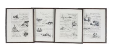 Four framed and illustrated prints of Naval ships