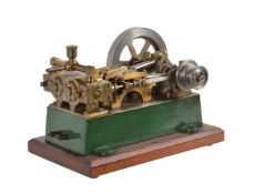 A vintage model of a live steam twin simple horizontal mill engine