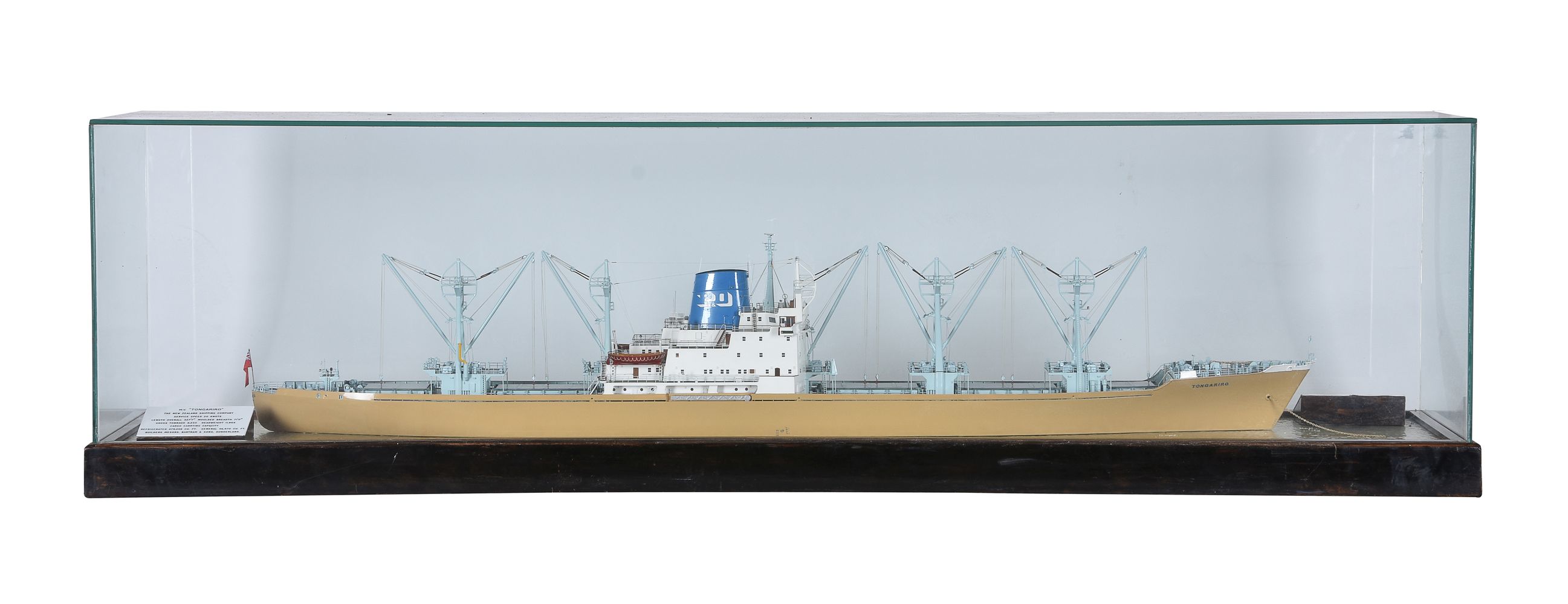 A glass cased model of M.V.”Tongariro” of The New Zealand Shipping Company