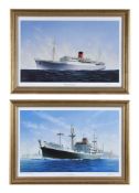 A pair of framed pictures of ships. M.V. Clan Menzies and RMS Pretoria Castle