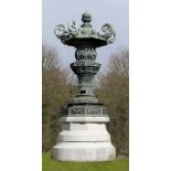 A monumental Japanese bronze and marble koro or temple lantern