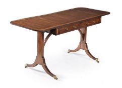 A George III mahogany and satinwood crossbanded sofa table