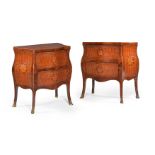 ϒ A pair of Italian walnut, tulipwood and parquetry serpentine commodes