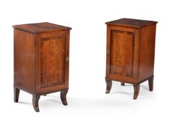 ϒ A pair of Regency mahogany and rosewood banded bedside cupboards