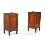 ϒ A pair of Regency mahogany and rosewood banded bedside cupboards