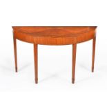 A satinwood, burr walnut, and marquetry demi lune side table