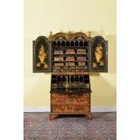 A simulated tortoiseshell and gilt japanned bureau bookcase