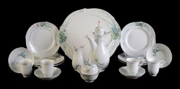 A modern Meissen 'Waves Relief' part breakfast service decorated with the 'Woodland Flora with Insec